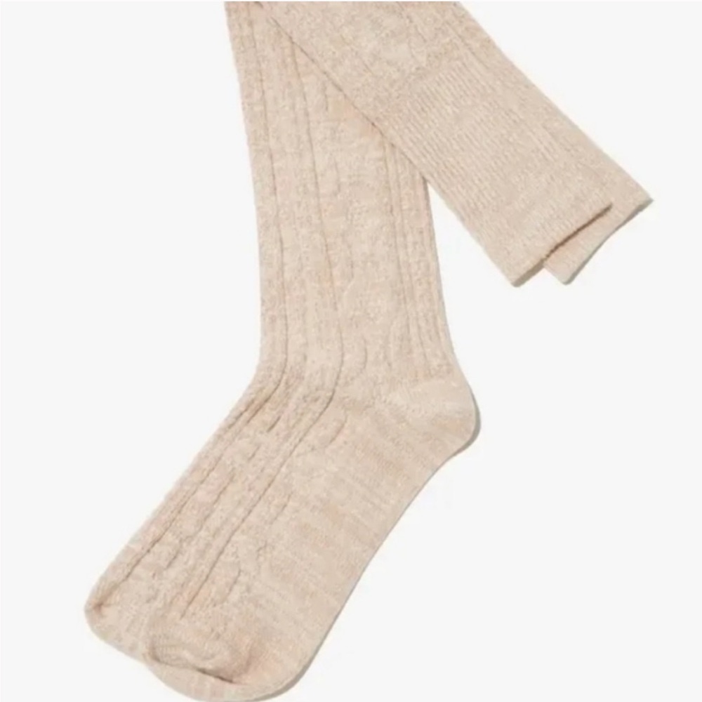 NWT Pudus Lifestyle Co. Sweater Sock Over The KneeTan/White Preppy Boho One Size
